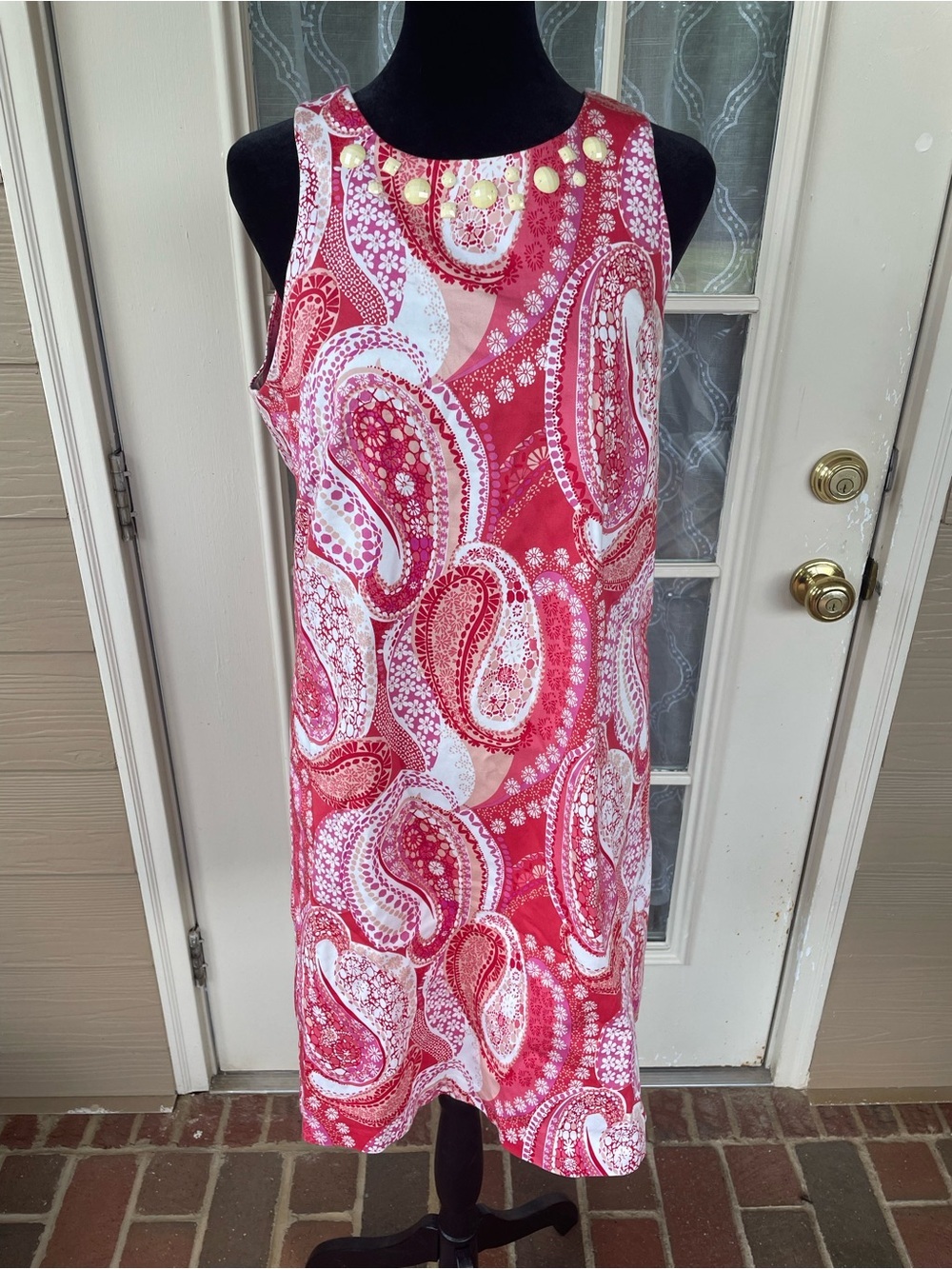 Papagallo Paisley Shift Dress Pink Mod Retro Sleeveless Size 8 VTG